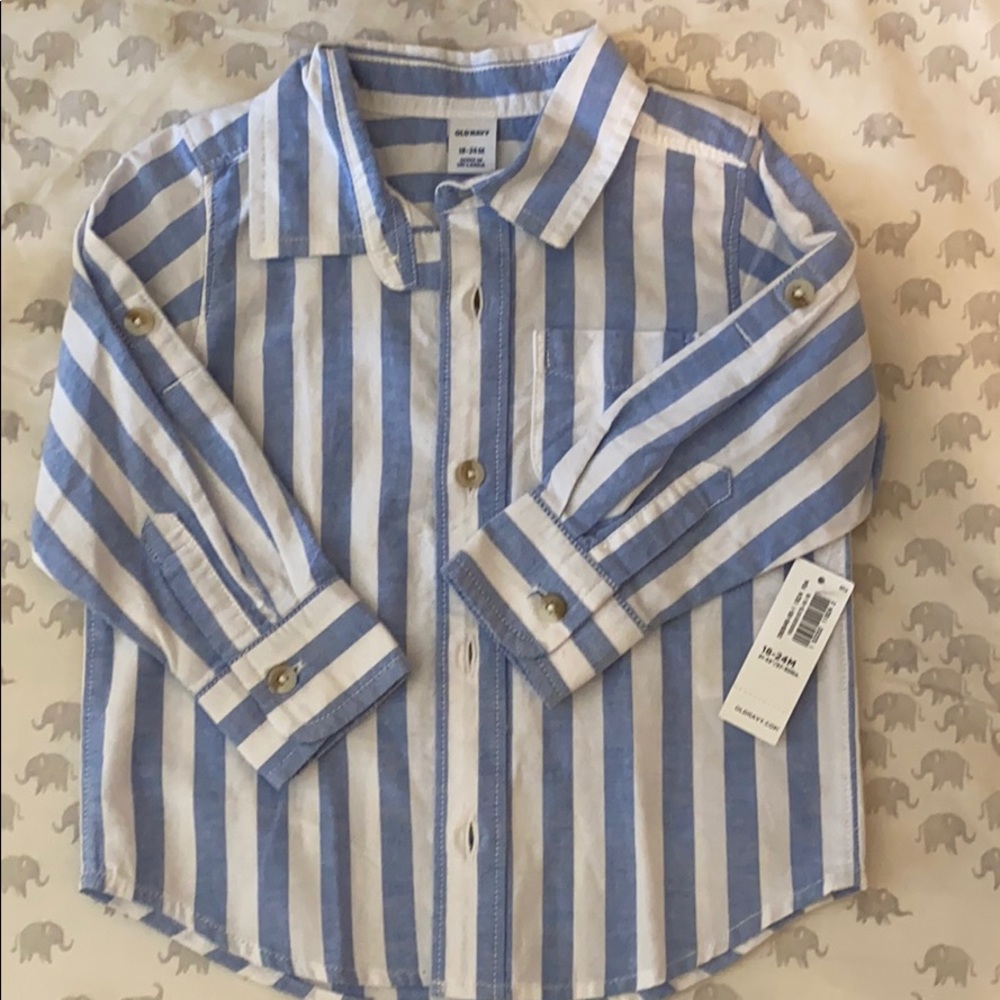 Blue and white stripped button up